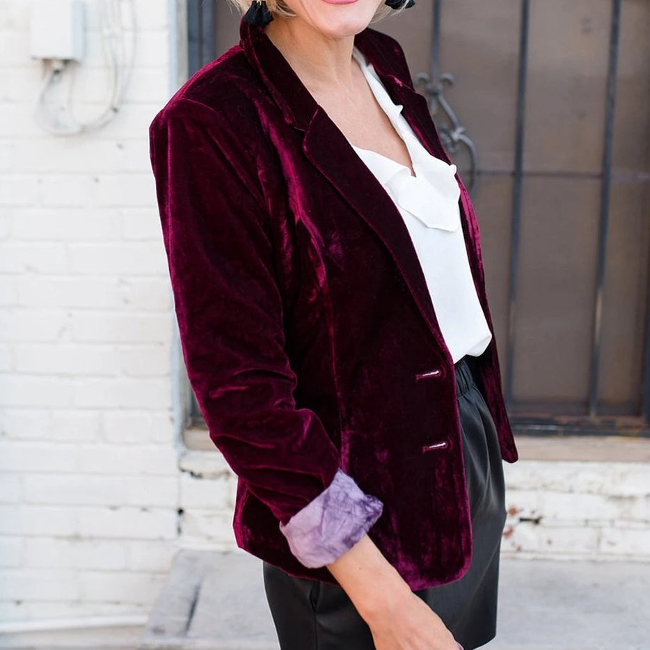 Slim-Fit Plain Velvet Casual Blazer
