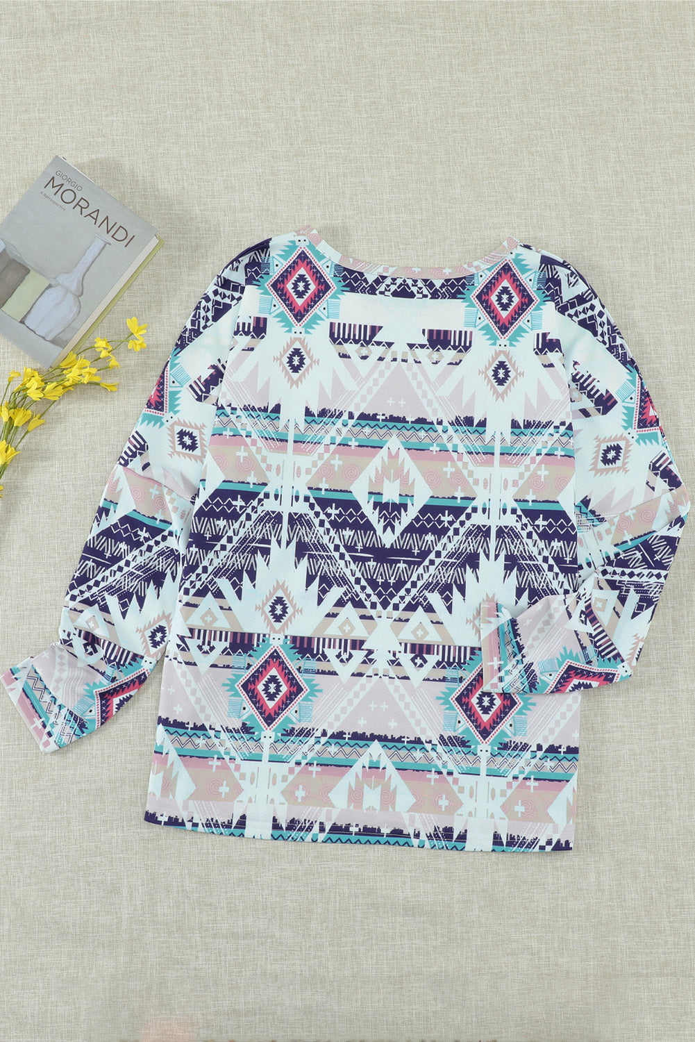 Women's Multicolor Rustic Tribal Front Pocket Long Sleeve Top