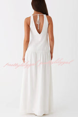 Unforgettable Evening Linen Blend Button Up Drop Waist Maxi Dress