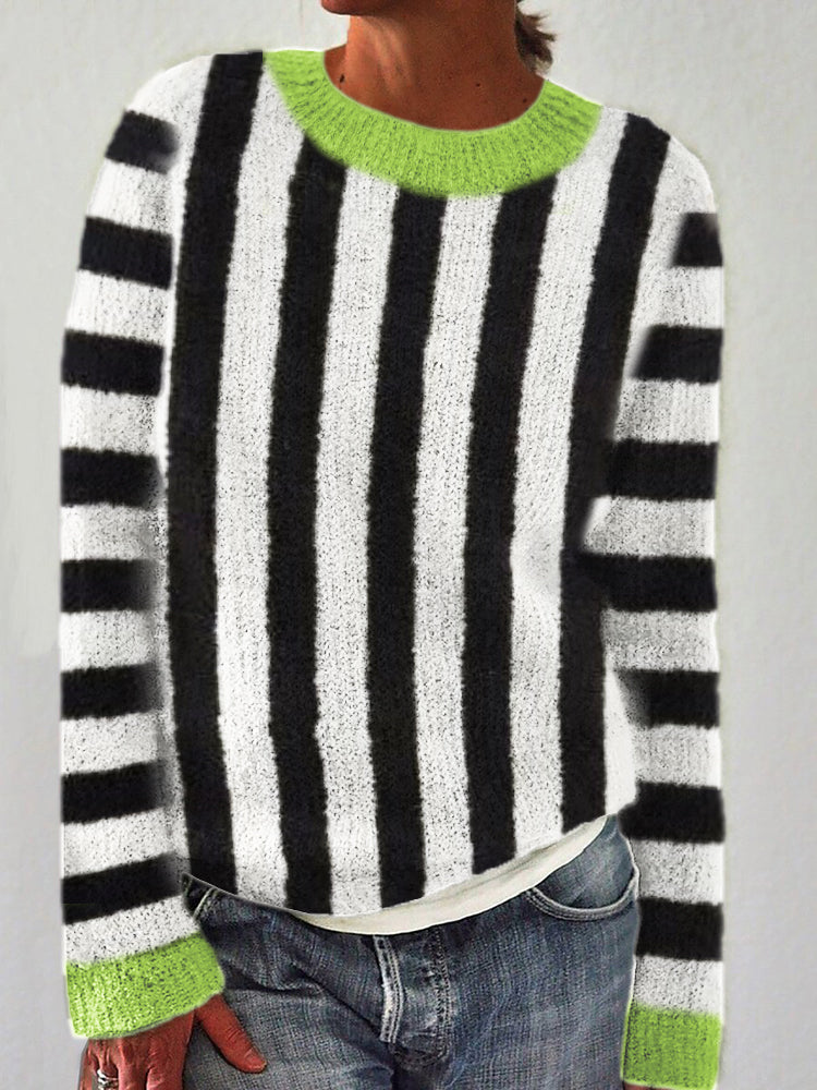 Halloween Horror Movie Striped Contrast Cozy Knit Sweater
