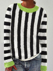 Halloween Horror Movie Striped Contrast Cozy Knit Sweater