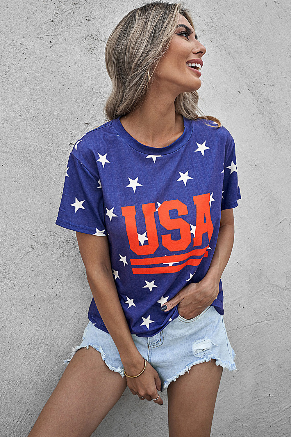 Women's Short Sleeve Vintage USA Stripes Cropped Graphic Tee