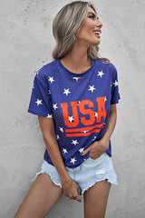 Women's Short Sleeve Vintage USA Stripes Cropped Graphic Tee