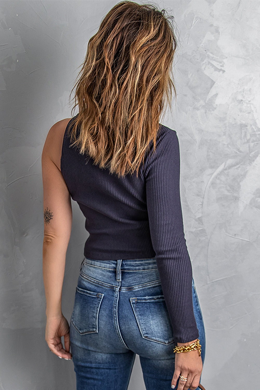 Women's Navy Cut-out One Shoulder Top