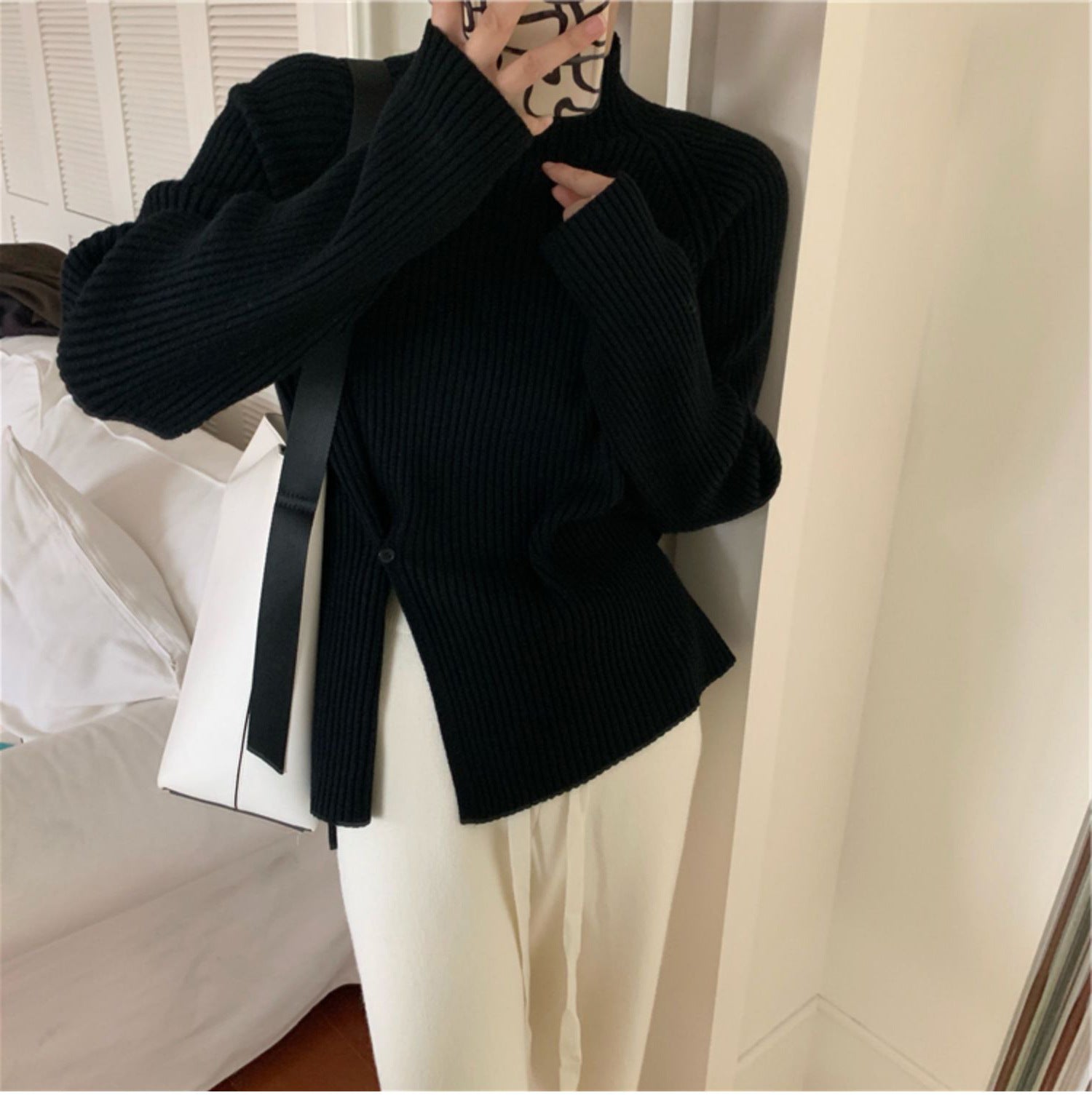 Retro Design Half Turtleneck  Sweater Top