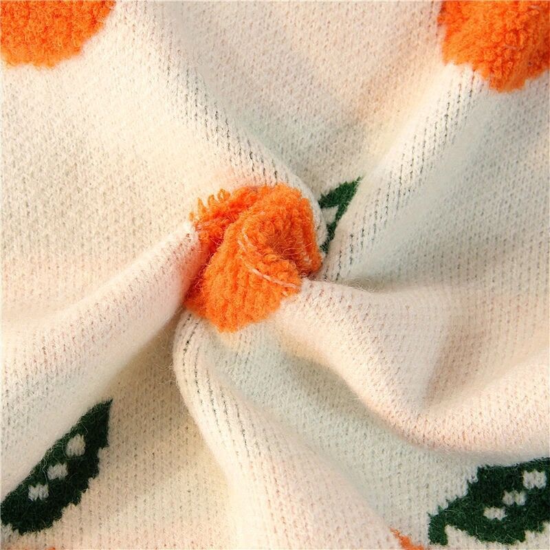 Orange Jacquard Casual Round Neck Sweater
