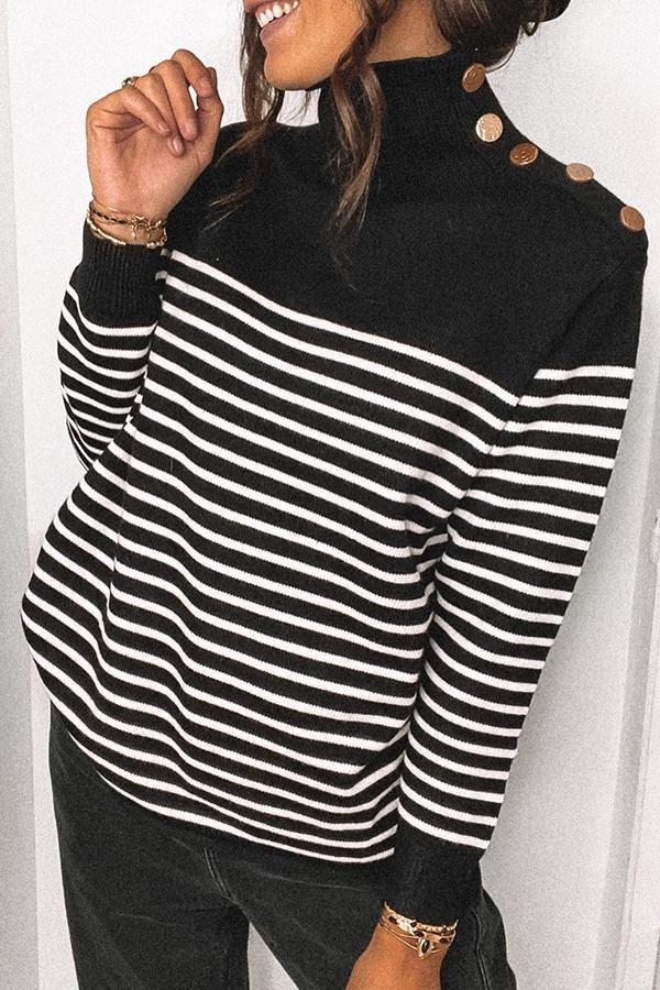 Long Sleeve Striped Patchwork High Neck Sweater
