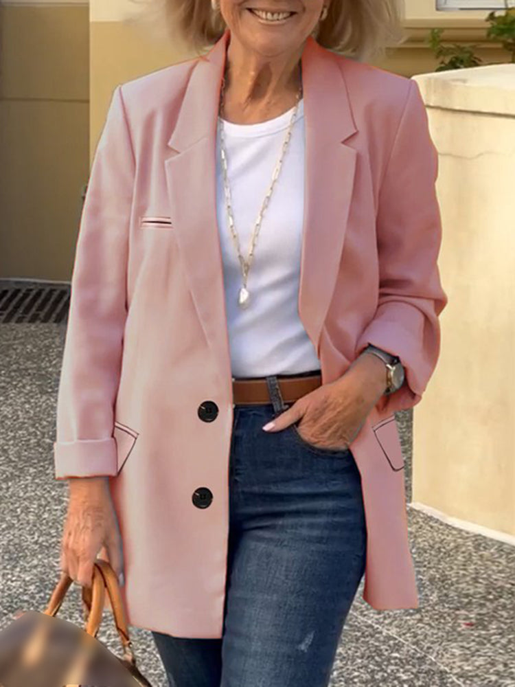 Casual Solid Button Lapel Blazer