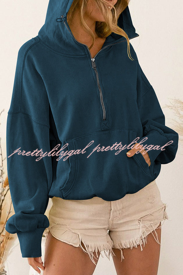 Front Pocket Zip Drawstring Long Sleeve Hoodie