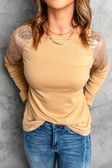 Women's Fashion Apricot Sequin Shoulder Long Sleeve Top