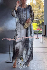 Unique Printed Crew Neck Loose Resort Style Maxi Dress