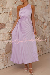 Charming One Shoulder Lace Up Cutout Pleated Maxi Dress