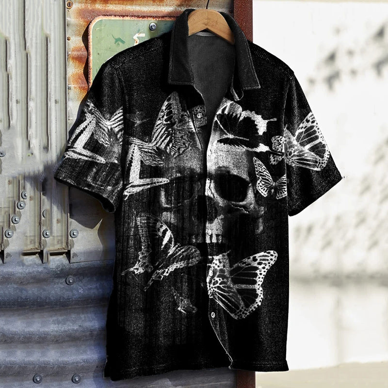 Men's Vintage Halloween Skull Print Shirt
