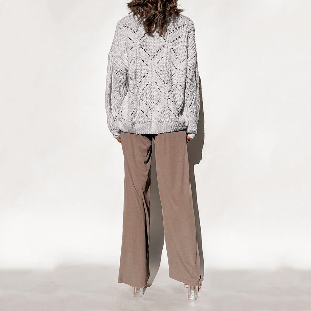 Slouchy hollow knit top with lantern sleeves