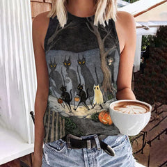 Halloween Pumpkin Black Cat Ghost Print Tank Top