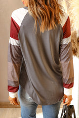 Women's Womens Color Block Long Sleeves Gray Pullover Top