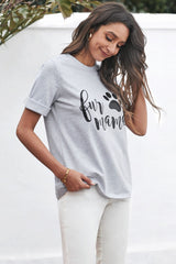 Women's Cute Women Crew Neck Rolled Sleeve Letter Print Tee