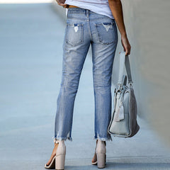 Women's Raw edge ripped slim fit jeans