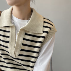 Lapel Striped Vintage Vest