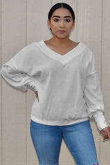 Women's White V Neck Our Country Roads Thermal Top