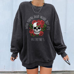 Rose Skull Print Casual Halloween Sweatshirt