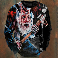 Men's Art The Clown Bloody Santa Halloween Horror Movie 2024 Print Causal Sweatshirt