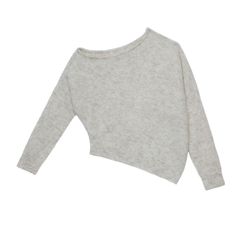 Mohair Off-shoulder Irregular Sweater
