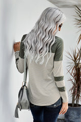 Women's Green Pinstripe Patch Pocket Long Sleeve Top