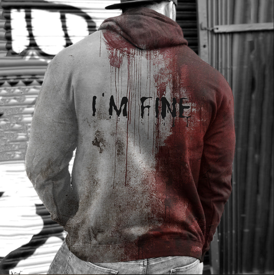 Bloody I AM FINE Printed Vintage Casual Hoodie Sweatshirt