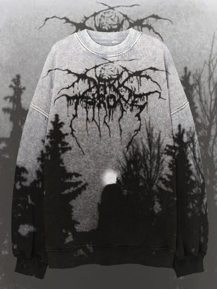 Black Metal Art Dark Forest Print Casual Sweatshirt