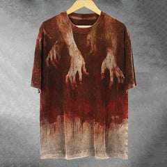 Men's Bloody Ghost Hand Dark Halloween Print T-Shirt