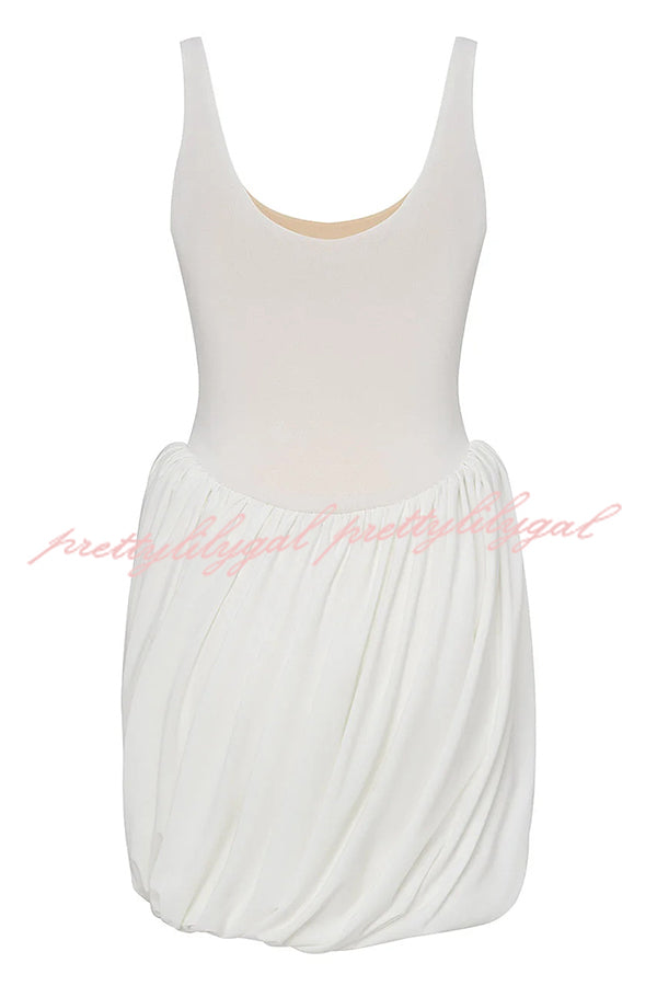 Inspiring Allure Puffy Pleated Draped Trim Tank Stretch Mini Dress