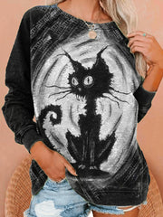 Casual Cat Print Long Sleeve Sweatshirt