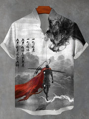 Men's Monkey King Ink Painting Print Casual Shirt