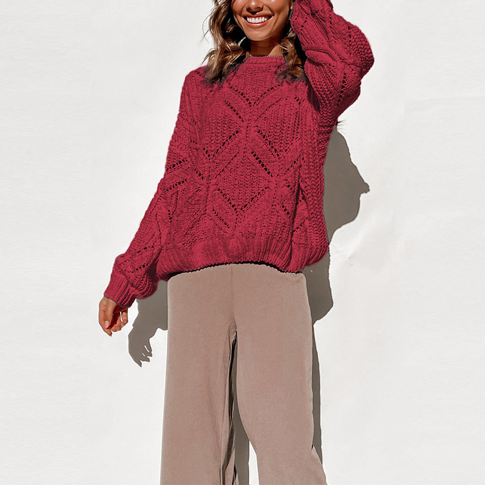 Slouchy hollow knit top with lantern sleeves