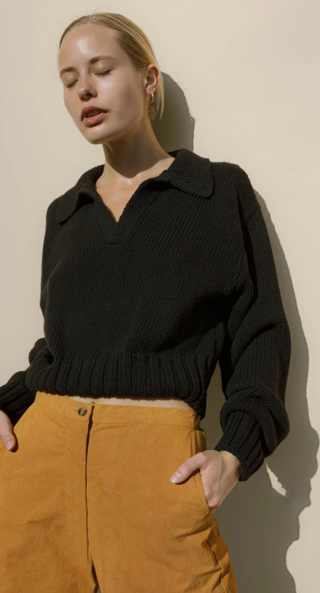 Chic Solid Color Lapel Sweater