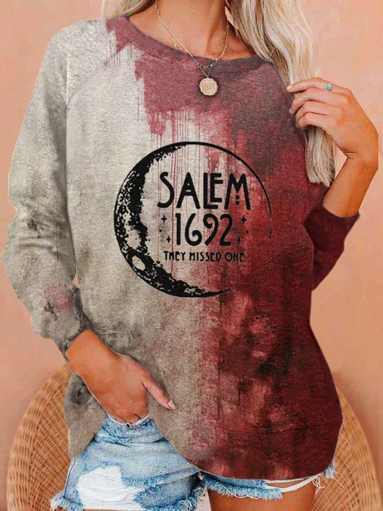 Women's 1692 They Missed One Salem Witch Printed Round Neck Long Sleeve Sweatshirt