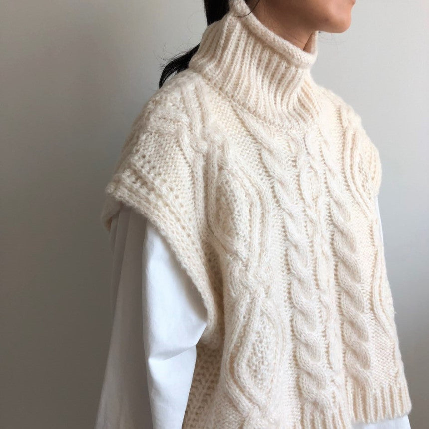 Vintage turtleneck hemp pattern loose knit sweater vest