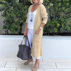 Casual Long Double Pocket Twist Sweater Cardigan