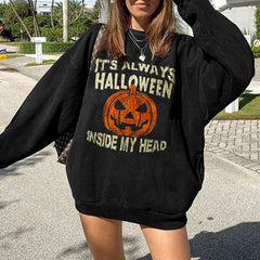 Halloween Pumpkin Print Long Sleeve Casual Sweatshirt