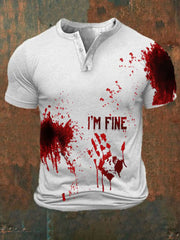 Men's Halloween I'm Fine Print Henley Shirt