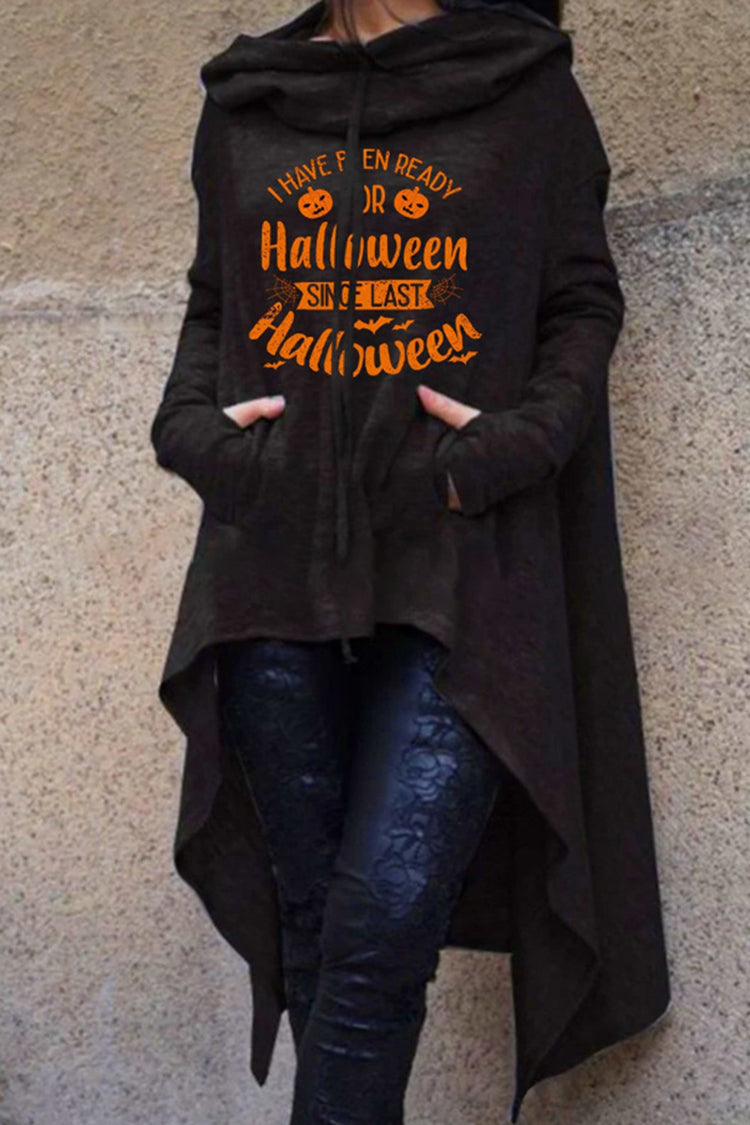 Halloween Pumpkin Print Irregular Hoodie