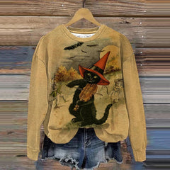 Halloween Black Cat Print Sweatshirt
