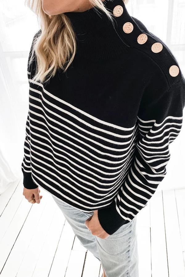 Long Sleeve Striped Patchwork High Neck Sweater