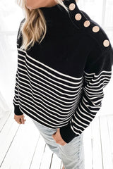 Long Sleeve Striped Patchwork High Neck Sweater