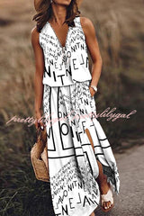Fashion Modern Letter Print Zipper Neck Daily/Vacation Maxi Dress