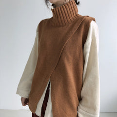 Cross Design Turtleneck Knitted Sweater Vest