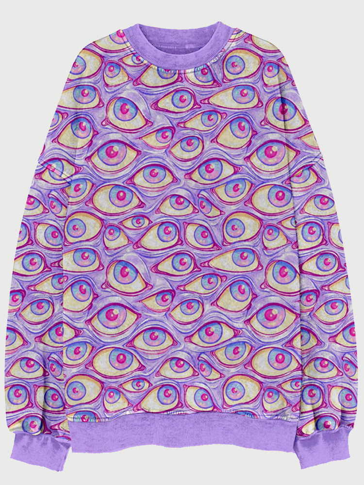 Wall of Eyes Halloween Art Vintage Washed Sweatshirt