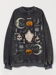 Halloween Pumpkin And Skull Printed Casual Sweatshirt