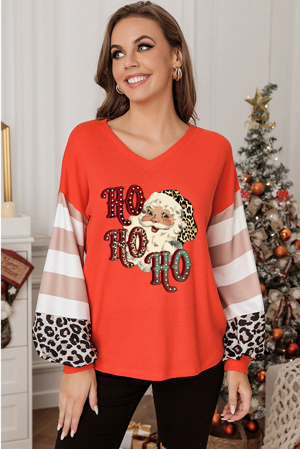 Women's Christmas Waffle Knit Top